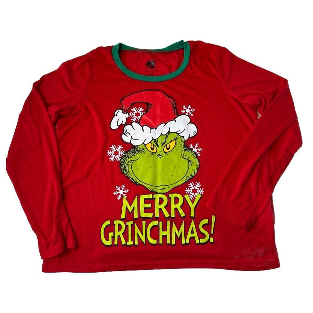 Dr Seuss Merry Grinchmas Shirt Size Large Red Pajama Lounge Top Christmas